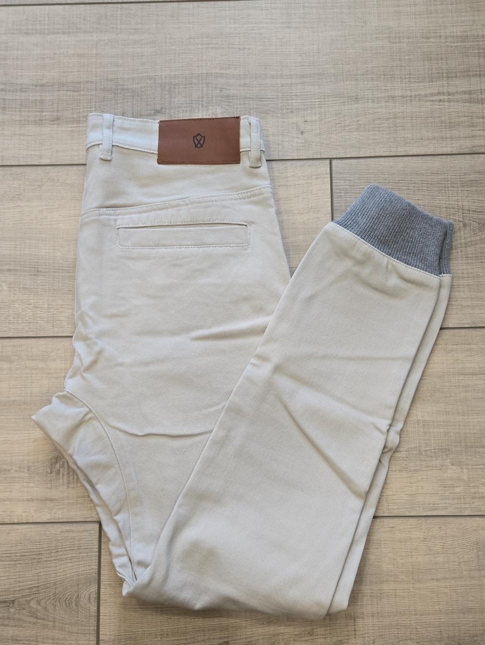 Zanerobe Cream Chino Joggers with Grey Ribbed Ankles